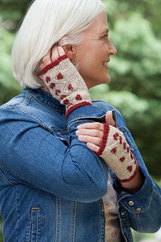 Cranberry mitts fingerless glove knitting pattern by Cassie Castillo