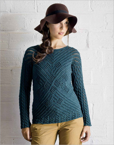 Minnette Pullover knitting pattern by Cassie Castillo.  Lace sweater worked in counterpane from the center out.