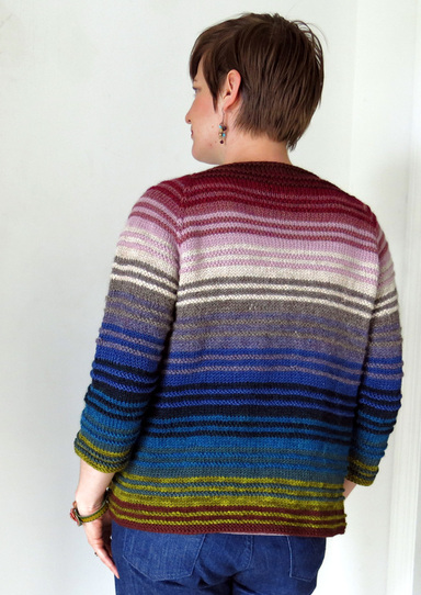 Annalise Pullover knitting pattern by Cassie Castillo.  Sweater with 3/4 sleeves and pocket.