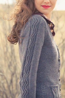 Rosemary Cardigan knitting pattern by Cassie Castillo.  V-neck sweater with cables and pockets.